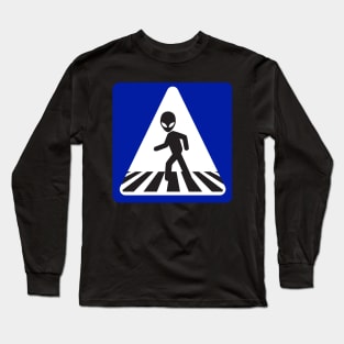 Alien pedestrian Crossing Sign Long Sleeve T-Shirt